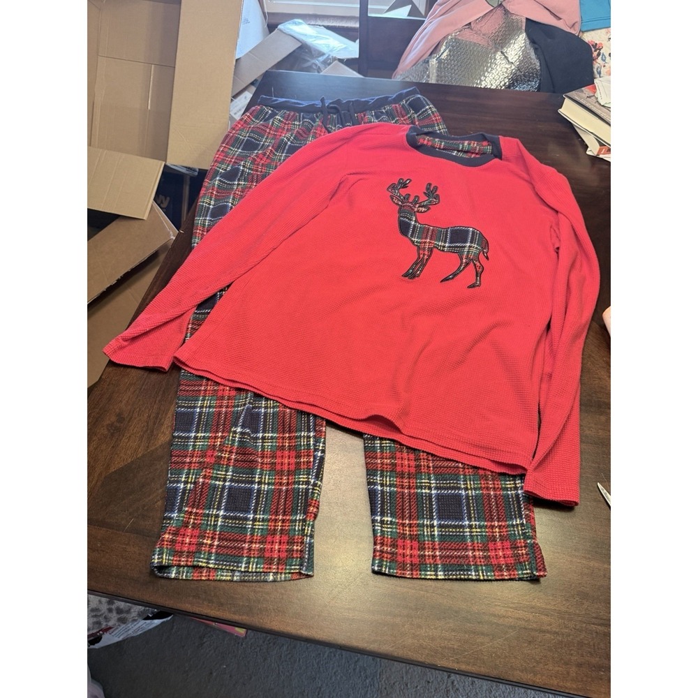 Eddie Bauer Men's Holiday Christmas Pajama set Medium plaid Deer